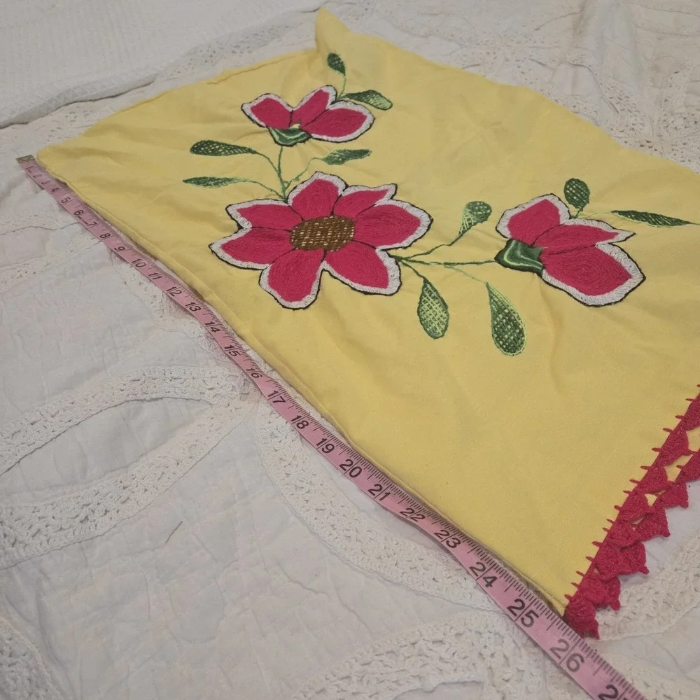 Vintage Mexican Boho Hand Embroidered Pillowcase Standard Yellow & Fuschia
